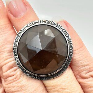 Smoky Topaz Large Sterling Silver Statement Ring Size 6 Weight 22 Grams